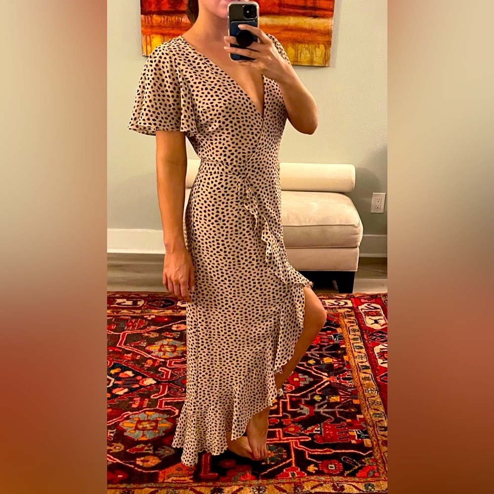 Flutter sleeve ruffle wrap dress